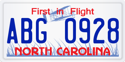 NC license plate ABG0928