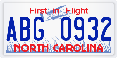 NC license plate ABG0932