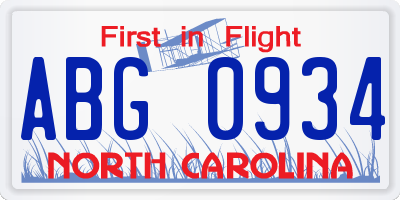NC license plate ABG0934