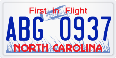 NC license plate ABG0937