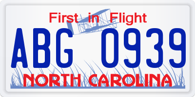 NC license plate ABG0939