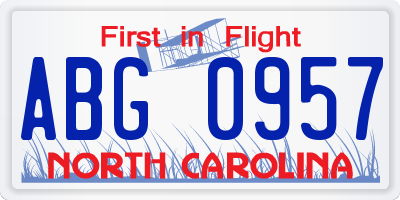 NC license plate ABG0957