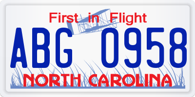 NC license plate ABG0958
