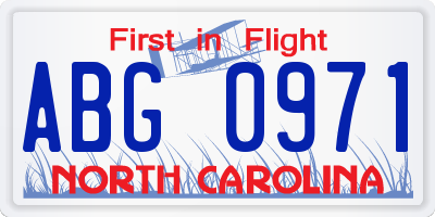 NC license plate ABG0971
