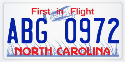 NC license plate ABG0972