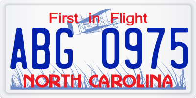 NC license plate ABG0975