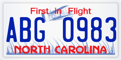 NC license plate ABG0983