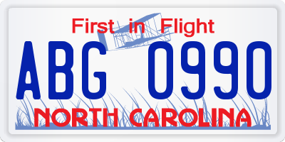 NC license plate ABG0990