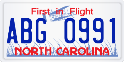 NC license plate ABG0991