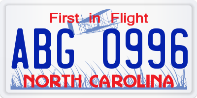 NC license plate ABG0996
