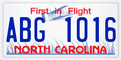 NC license plate ABG1016