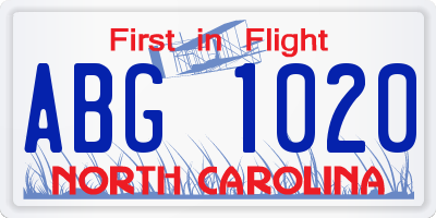 NC license plate ABG1020