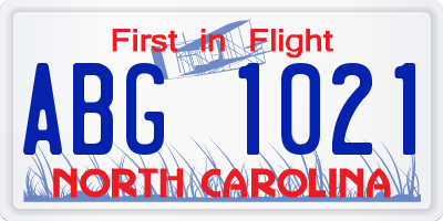 NC license plate ABG1021