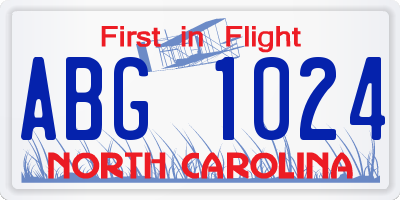 NC license plate ABG1024