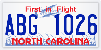 NC license plate ABG1026
