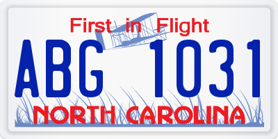 NC license plate ABG1031