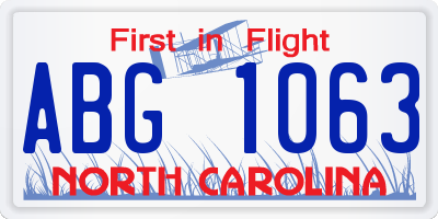 NC license plate ABG1063