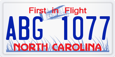NC license plate ABG1077