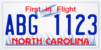 NC license plate ABG1123