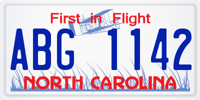 NC license plate ABG1142