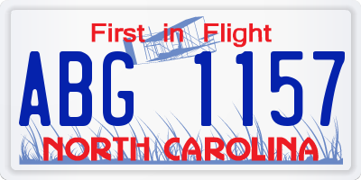 NC license plate ABG1157