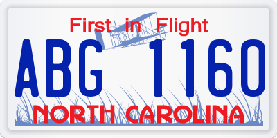 NC license plate ABG1160