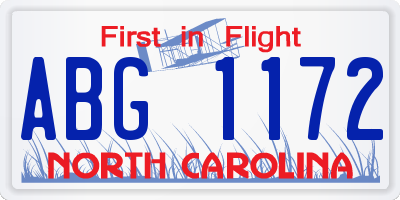 NC license plate ABG1172