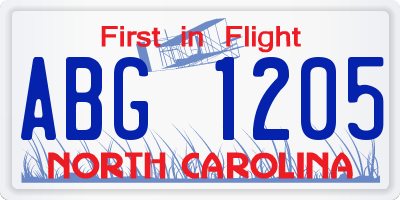 NC license plate ABG1205