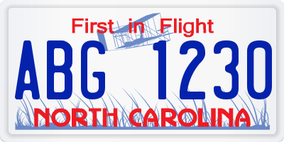 NC license plate ABG1230