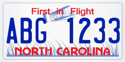 NC license plate ABG1233