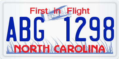NC license plate ABG1298