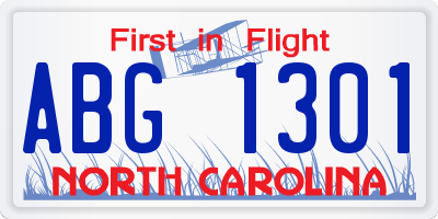 NC license plate ABG1301