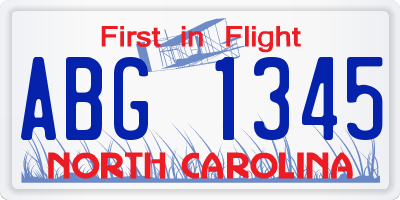 NC license plate ABG1345