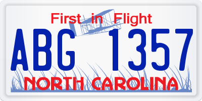 NC license plate ABG1357