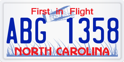 NC license plate ABG1358