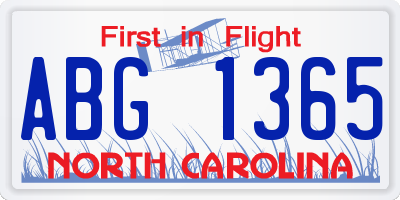 NC license plate ABG1365