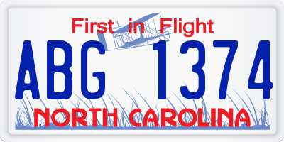 NC license plate ABG1374
