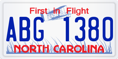 NC license plate ABG1380