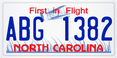 NC license plate ABG1382