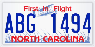 NC license plate ABG1494