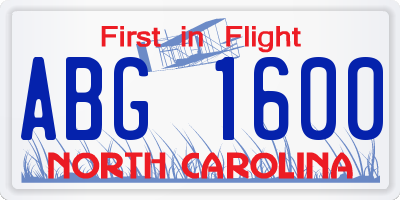 NC license plate ABG1600