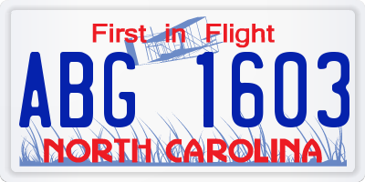 NC license plate ABG1603