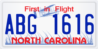 NC license plate ABG1616