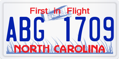 NC license plate ABG1709