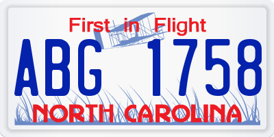 NC license plate ABG1758