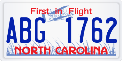 NC license plate ABG1762