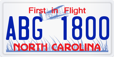 NC license plate ABG1800