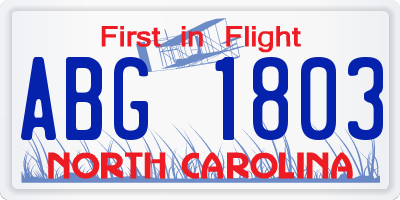 NC license plate ABG1803