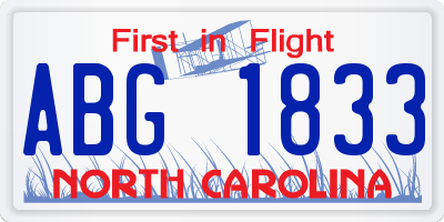 NC license plate ABG1833