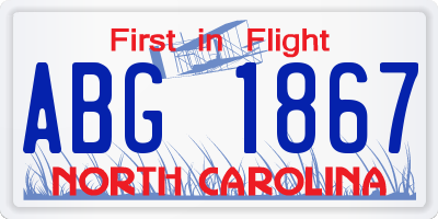 NC license plate ABG1867